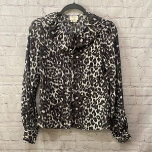 Kate Spade Silk Gray Leopard Print Long Sleeve Top Size 00 XS
